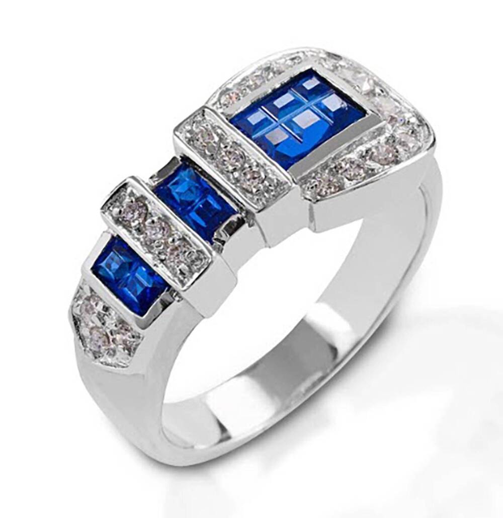 NEW KELLY HERD JEWELRY women's buckle ring in silver/blue